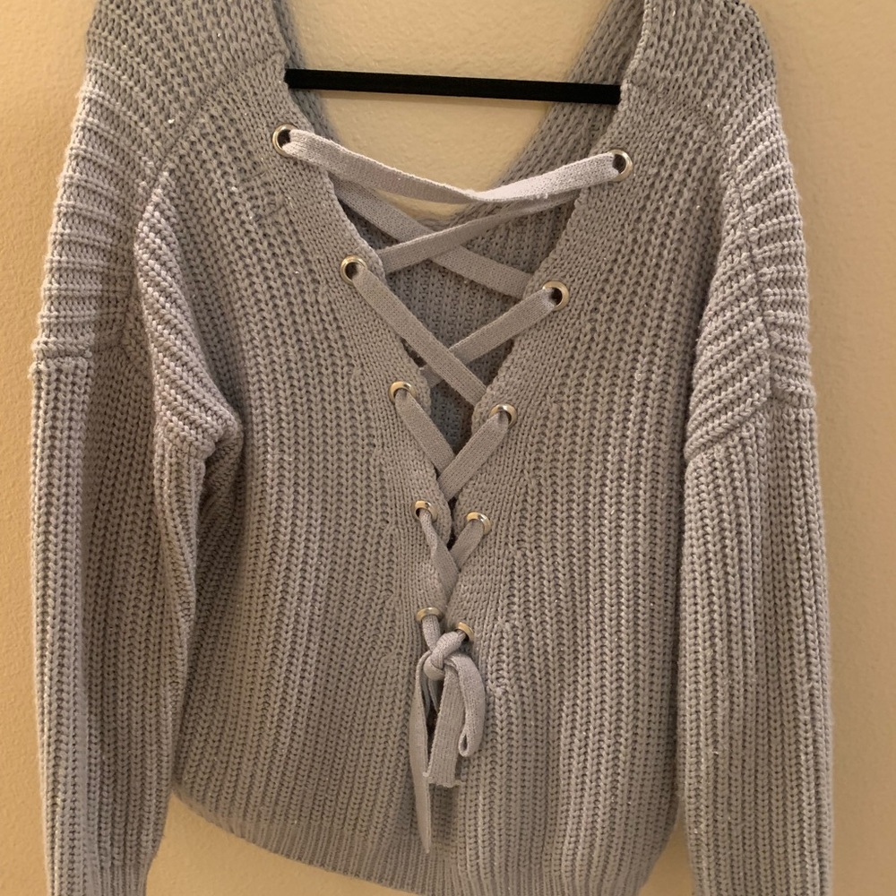 Knit gray sweater. Can be worn off shoulder